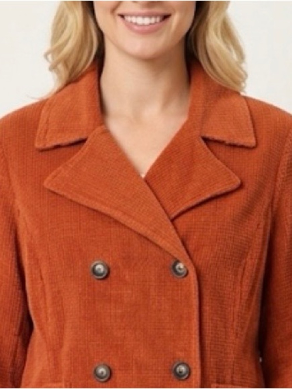 bryn Walker Double-Breasted Corduroy Pea Coat in Rust